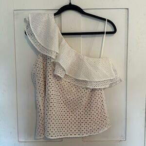 J Crew white one shoulder ruffled top